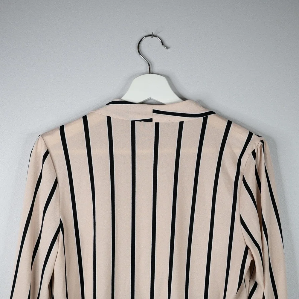 Adrianna Papell Blouse Women's Small Blush/Black stipe faux wrap Business casual